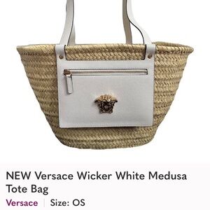 Versace Natural Wicker Tote with White Medusa Accent